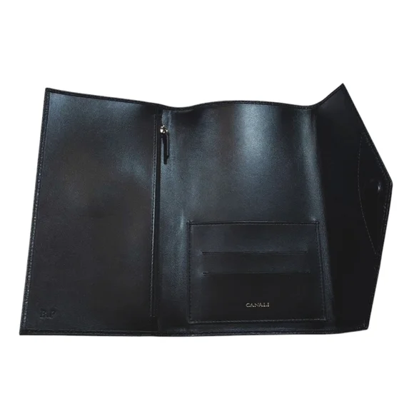 CANALI Black Leather Passport Documents Credit Card Holder Wallet VIP Gift Set